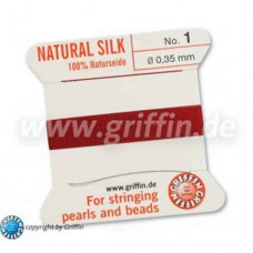 Garnet Griffin Silk Thread with Needle, Size 1, 0.35mm dia. 2m long