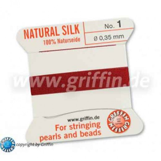 Garnet Griffin Silk Thread with Needle, Size 1, 0.35mm dia. 2m long
