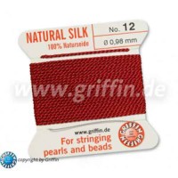 Garnet Griffin Silk Thread with Needle, Size 12, 0.98mm dia. 2m long