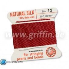 Garnet Griffin Silk Thread with Needle, Size 12, 0.98mm dia. 2m long