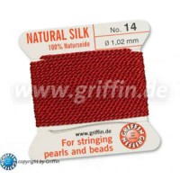 Garnet Griffin Silk Thread with Needle, Size 14, 1.02mm dia. 2m long