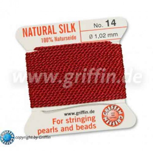 Garnet Griffin Silk Thread with Needle, Size 14, 1.02mm dia. 2m long