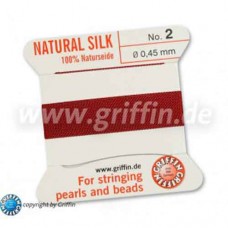 Garnet Griffin Silk Thread with Needle, Size 2, 0.45mm dia. 2m long