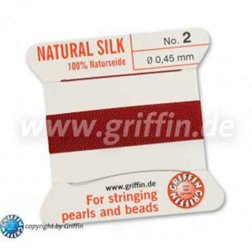 Garnet Griffin Silk Thread with Needle, Size 2, 0.45mm dia. 2m long