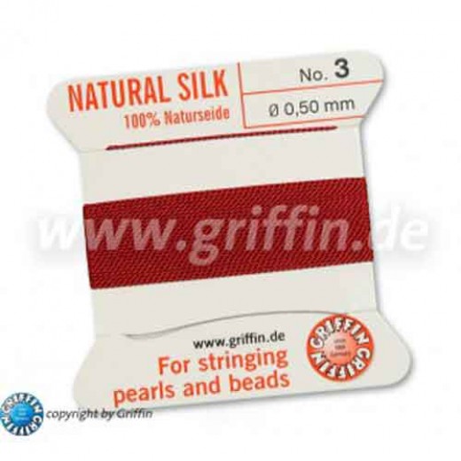 Garnet Griffin Silk Thread with Needle, Size 3, 0.50mm dia. 2m long
