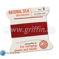 Garnet Griffin Silk Thread with Needle, Size 5, 0.65mm dia. 2m long