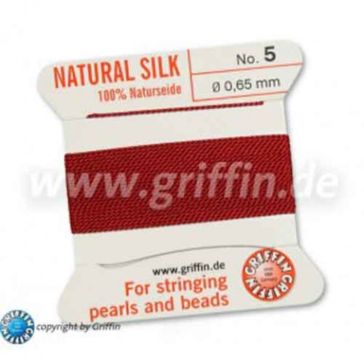 Garnet Griffin Silk Thread with Needle, Size 5, 0.65mm dia. 2m long