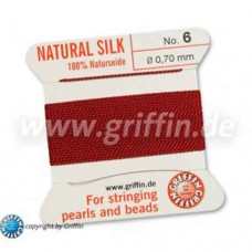 Garnet Griffin Silk Thread with Needle, Size 6, 0.7mm dia. 2m long