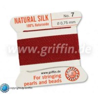 Garnet Griffin Silk Thread with Needle, Size 7, 0.75mm dia. 2m long