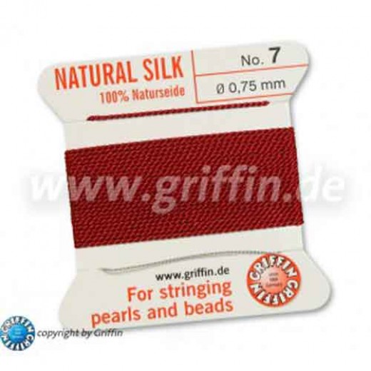 Garnet Griffin Silk Thread with Needle, Size 7, 0.75mm dia. 2m long