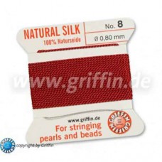 Garnet Griffin Silk Thread with Needle, Size 8, 0.80mm dia. 2m long