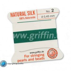 Green Griffin Silk Thread with Needle, Size 2, 0.45mm dia. 2m long