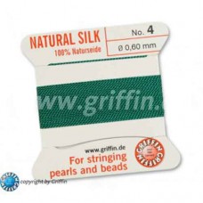 Green Griffin Silk Thread with Needle, Size 4, 0.60mm dia. 2m long