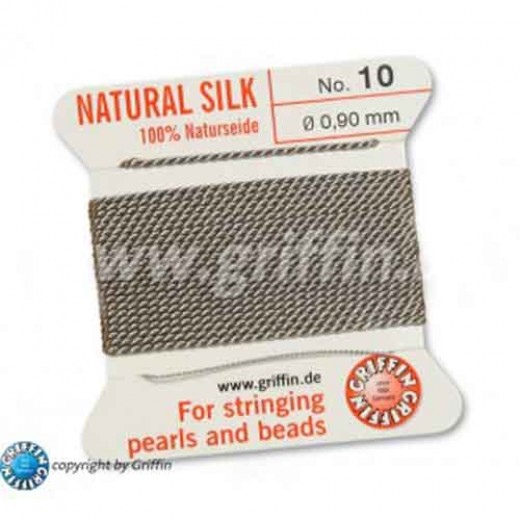 Grey Griffin Silk Thread with Needle, Size 10, 0.90mm dia. 2m long
