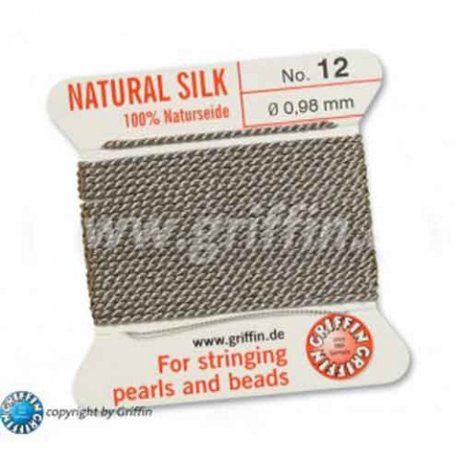 Grey Griffin Silk Thread with Needle, Size 12, 0.98mm dia. 2m long