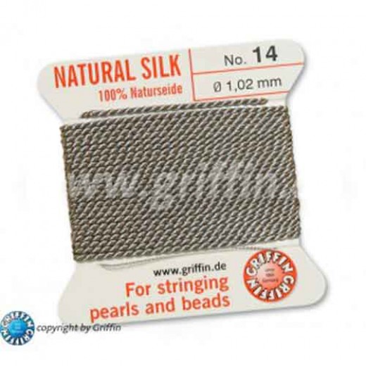 Grey Griffin Silk Thread with Needle, Size 14, 1.02mm dia. 2m long