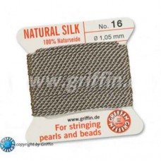 Grey Size 16 Silk, 1.05mm Dia 2M Card with built-in needle