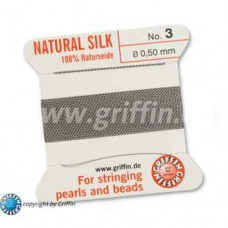 Grey Size 3 Silk, 0.50mm Dia 2M Card with built-in needle