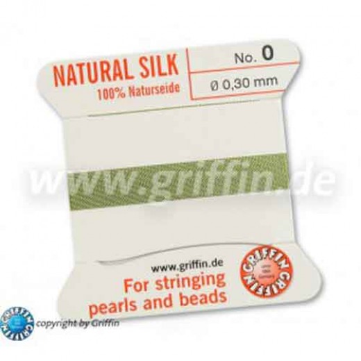 Jade Green Griffin Silk Thread with Needle, Size 0, 0.30mm dia. 2m long