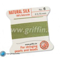 Jade Green Griffin Silk Thread with Needle, Size 6, 0.7mm dia. 2m long