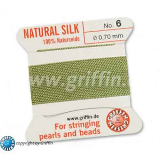 Jade Green Griffin Silk Thread with Needle, Size 6, 0.7mm dia. 2m long