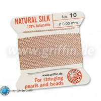 Light Pink Griffin Silk Thread with Needle, Size 10, 0.90mm dia. 2m long