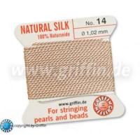 Light Pink Griffin Silk Thread with Needle, Size 14, 1.02mm dia. 2m long