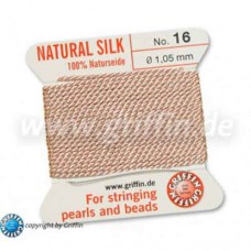 Light Pink Griffin Silk Thread with Needle, Size 16,  1.05mm dia. 2m long