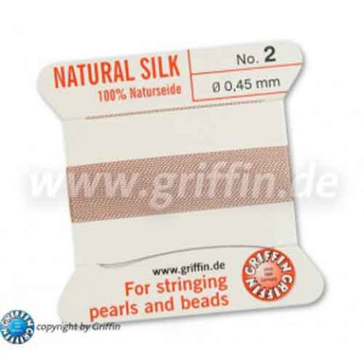 Light Pink Griffin Silk Thread with Needle, Size 2, 0.45mm dia. 2m long