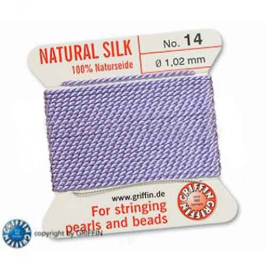 Lilac Griffin Silk Thread with Needle, Size 14, 1.02mm dia. 2m long