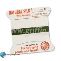Olive Griffin Silk Thread with Needle, Size 0, 0.30mm dia. 2m long