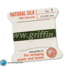 Olive Griffin Silk Thread with Needle, Size 1, 0.35mm dia. 2m long