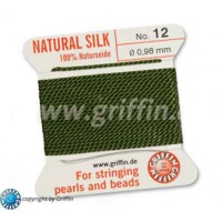Olive Griffin Silk Thread with Needle, Size 12, 0.98mm dia. 2m long