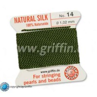 Olive Griffin Silk Thread with Needle, Size 14, 1.02mm dia. 2m long