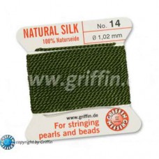 Olive Size 14 Silk, 1.02mm Dia 2M Card with built-in needle