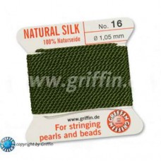 Olive Griffin Silk Thread with Needle, Size 16,  1.05mm dia. 2m long