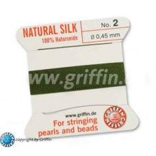 Olive Griffin Silk Thread with Needle, Size 2, 0.45mm dia. 2m long