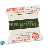 Olive Griffin Silk Thread with Needle, Size 3, 0.50mm dia. 2m long