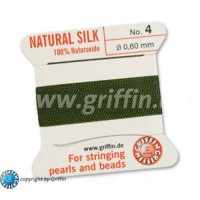 Olive Griffin Silk Thread with Needle, Size 4, 0.60mm dia. 2m long