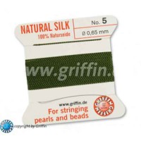 Olive Griffin Silk Thread with Needle, Size 5, 0.65mm dia. 2m long
