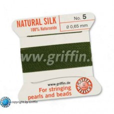 Olive Size 5 Silk, 0.65mm Dia 2M Card with built-in needle