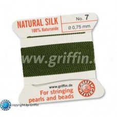 Olive Griffin Silk Thread with Needle, Size 7, 0.75mm dia. 2m long