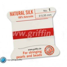 Red Size 1 Silk, 0.35mm Dia 2M Card with built-in needle