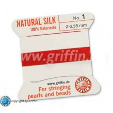 Red Griffin Silk Thread with Needle, Size 1, 0.35mm dia. 2m long