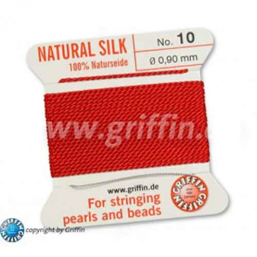 Red Griffin Silk Thread with Needle, Size 10, 0.90mm dia. 2m long