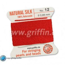 Red Griffin Silk Thread with Needle, Size 12, 0.98mm dia. 2m long