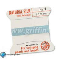 Turquoise Griffin Silk Thread with Needle, Size 1, 0.35mm dia. 2m long