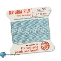 Turquoise Griffin Silk Thread with Needle, Size 12, 0.98mm dia. 2m long