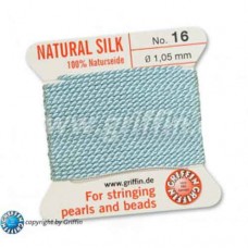 Turquoise Griffin Silk Thread with Needle, Size 16,  1.05mm dia. 2m long