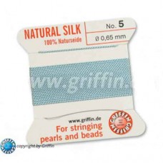 Turquoise Griffin Silk Thread with Needle, Size 5, 0.65mm dia. 2m long